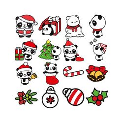 premium vector svg, kawaii christmas pandas cute christmas panda clipart set high quality vectors