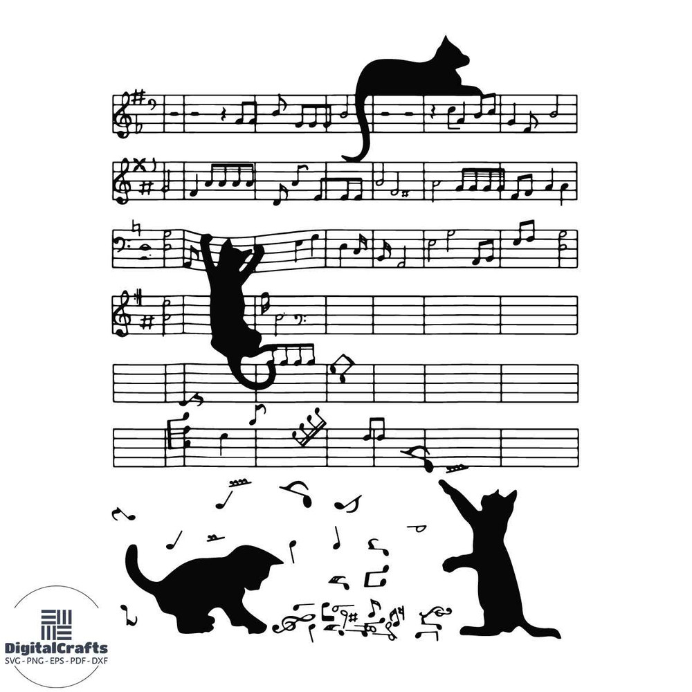 Black Cat Climbing Playing Sheet Music Note Svg Trending Svg