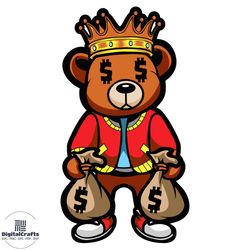 gangster teddy bear svg, cash crown svg, hip hop svg