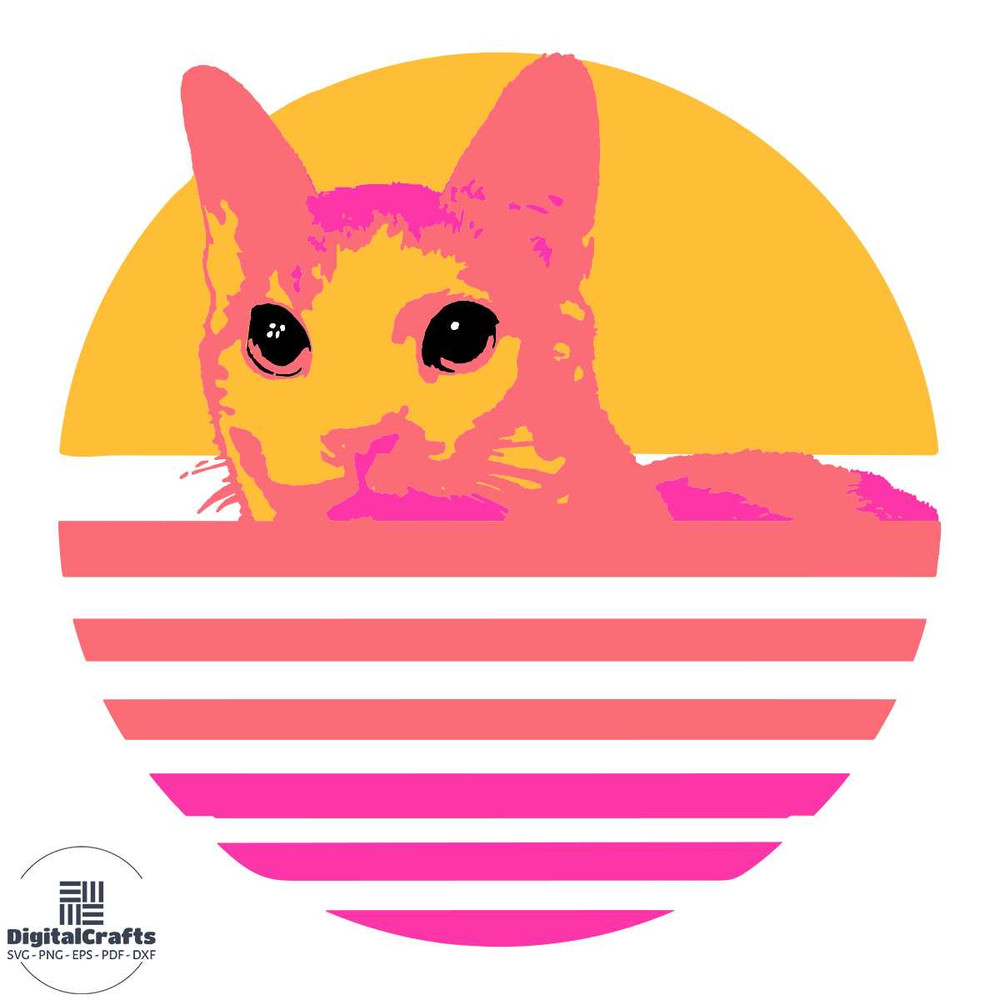 Cute Kitty Cat in Retro Sunset Svg Animal Svg