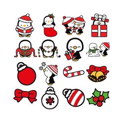 kawaii christmas penguins cute christmas penguins svg clipart set high quality vectors kawaii christmas clipart
