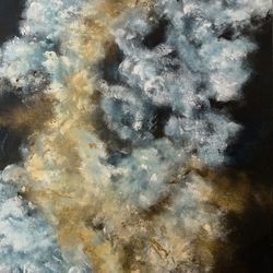 Abstract acrylic painting Clouds white and gold  sky painting. 50x60cm