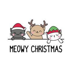 meowy christmas svg, cat in santa hat, reindeer elf meow catmas vector files cutting