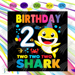 birthday 2 years old baby shark svg, birthday svg