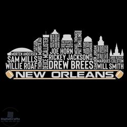 new orleans football team all time legend, new orleans city skyline svg