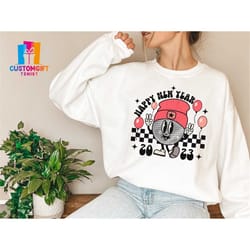 happy new year sweatshirt, christmas shirt, retro vibes shirt, christmas pajamas, ugly sweatshirt, xmas party shirt, mer