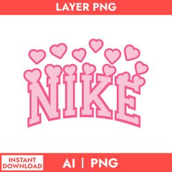 nike hearts valentine day logo png, nike png, valentine day png, fashion brand logo png, png digital file