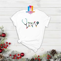 stethoscope shirt, christmas shirt, doctor shirt, christmas lights shirt, nurse shirt, xmas party shirts, medical shirt,