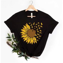 sunflower birds shirt, sunflower tee, birds shirt, flower shirt, sunflower tshirt, floral shirt, floral tee, gift for he