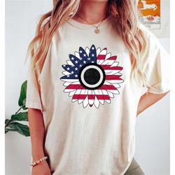 america sunflower shirt, usa flag flower t shirt, gift for american, 4th of july flag graphic t-shirt, freedom t-shirt,