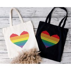 rainbow heart tote bag, pride tote bag, lgbtq tote bag, lgbt gift, rainbow shopping bag, rainbow tote bag,equality tote