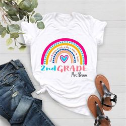 2nd grade rainbow teacher, second grade crew tee, personalized second grade teacher t-shirt, back to school shirt, custo