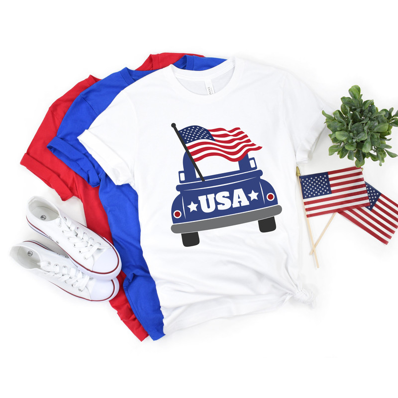 Patriotic T-Shirts, 4th of July Shirt, American Flag Shirt, Fourth of July Gift, USA Flag Shirt, USA Flag with American Car Tee Shirts - 2.jpg