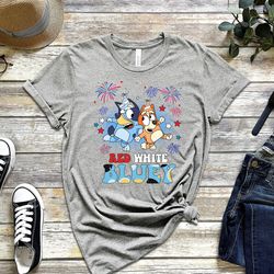 red white bluey shirt, bluey and bingo 4th july shirt, bluey independence day shirt, bluey fireworks shirt, independence