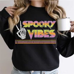 spooky vibes crewneck sweatshirt, super soft halloween vintage, skeleton, hoodie, oversized print, boho, time of the yea