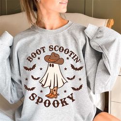 boot scootin' ghost crewneck sweatshirt, super soft halloween vintage, skeleton hoodie, oversized print, boho, time of t