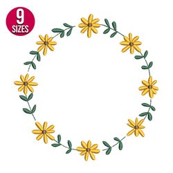 daisy wreath embroidery design, machine embroidery pattern, instant download