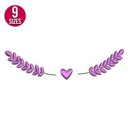 Lavender border with Heart embroidery design, Machine embroidery pattern, Instant Download