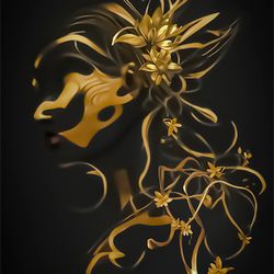 digital art print image golden floral lady