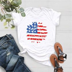 America Sunflower T-shirt, 4th of July gift For Women, Independence Day Shirt, USA Flag Shirt, Patriotic Shirt for Women