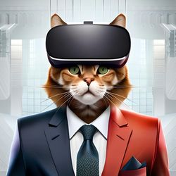 Futuristic Cat in Colorful Suit and VR Glasses - Digital Art