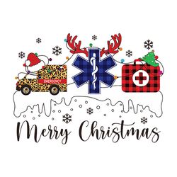buffalo plaid emt symbol, funny leopard ambulance, reindeer horns, santa hat, xmas lights, christmas, christmas svg