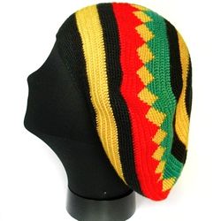 Crochet Rasta Hat for Dreadlocks. Hand knitting . Handmade Green Yellow Red Reggae style Rastafari Bob Marley