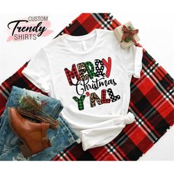 Women's Christmas Shirt, Christmas Gift Woman, Merry Christmas Y'All Shirt, Leopard Buffalo Christmas Shirt, Holiday Gif
