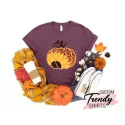 leopard pumpkin shirt, womens fall tshirt, fall gift, leopard sunflower pumpkin, thanksgiving shirt,cheetah pumpkin shir