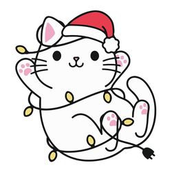 Christmas cat SVG Cat with Santa Hat cut file Christmas lights Cute Funny kitty Holidays Kids shirt Baby onesie Silhouet