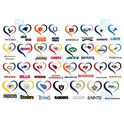 nfl 32 team heart logo bundle svg, sport svg, nfl svg, heart logo svg, 32 team s