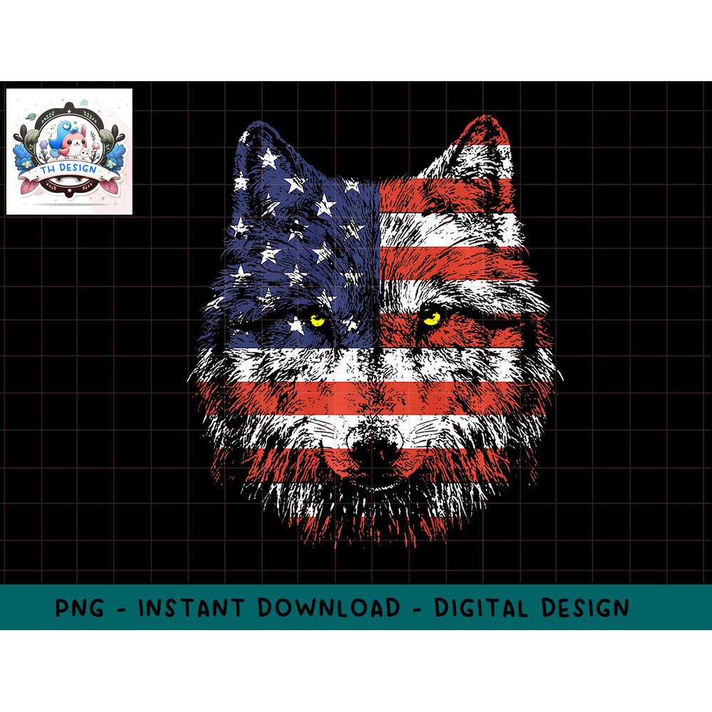 Wolf American Flag USA T-Shirt 4th July Gift Premium png, sublimation.jpg