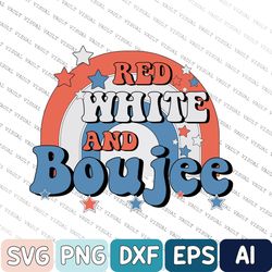 Happy 4th Of July Svg, Red White And Boujee Svg, Retro Groovy 4th Of July Svg, Independence Day Svg, Patriotic Rainbow S