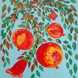 Pomegranate branch digital poster Oil painting impasto