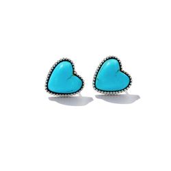 turquoise heart earrings, sterling silver stud, light blue jewelry for woman