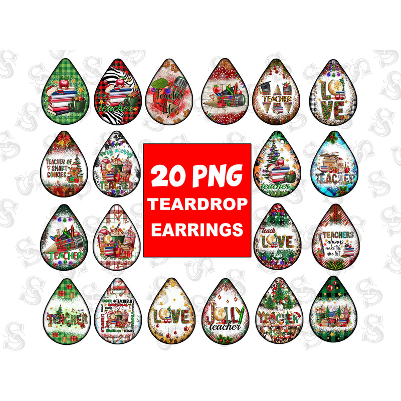 Christmas Teacher Teardrop Earring, Christmas Earring,Merry Christmas,Teacher Earring,Sublimation Png,Sublimation Designs Downloads,Download - 1.jpg