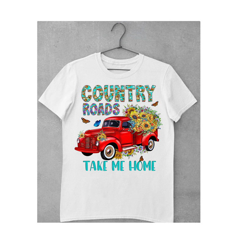 Country Roads Take Me Home Png File, Western Png, Country, Red Truck, Sunflower,Truck Png,Digital Download, Western Truck Sublimation Design - 2.jpg