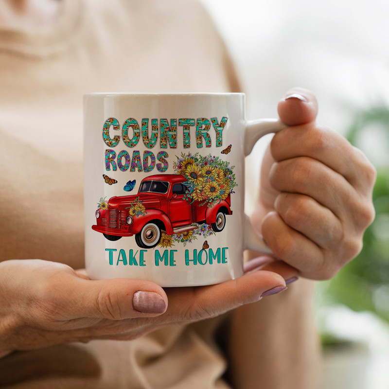 Country Roads Take Me Home Png File, Western Png, Country, Red Truck, Sunflower,Truck Png,Digital Download, Western Truck Sublimation Design - 3.jpg