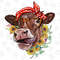 Cow with bandana PNG download Watercolor cute animal sublimation design Hand drawn farm animal printable transfer - 1.jpg