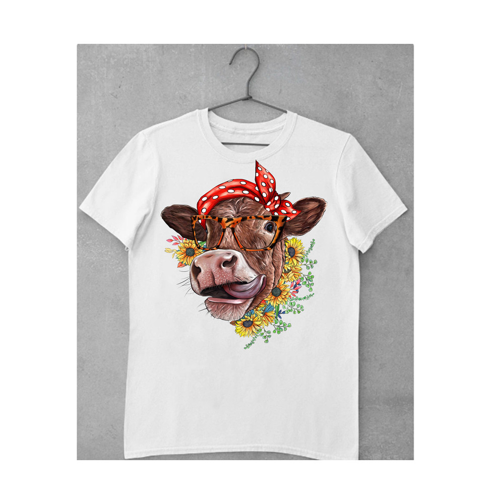 Cow with bandana PNG download Watercolor cute animal sublimation design Hand drawn farm animal printable transfer - 2.jpg