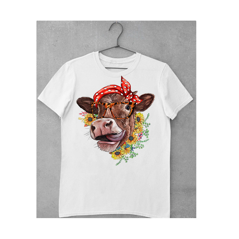 Cow with bandana PNG download Watercolor cute animal sublimation design Hand drawn farm animal printable transfer - 2.jpg