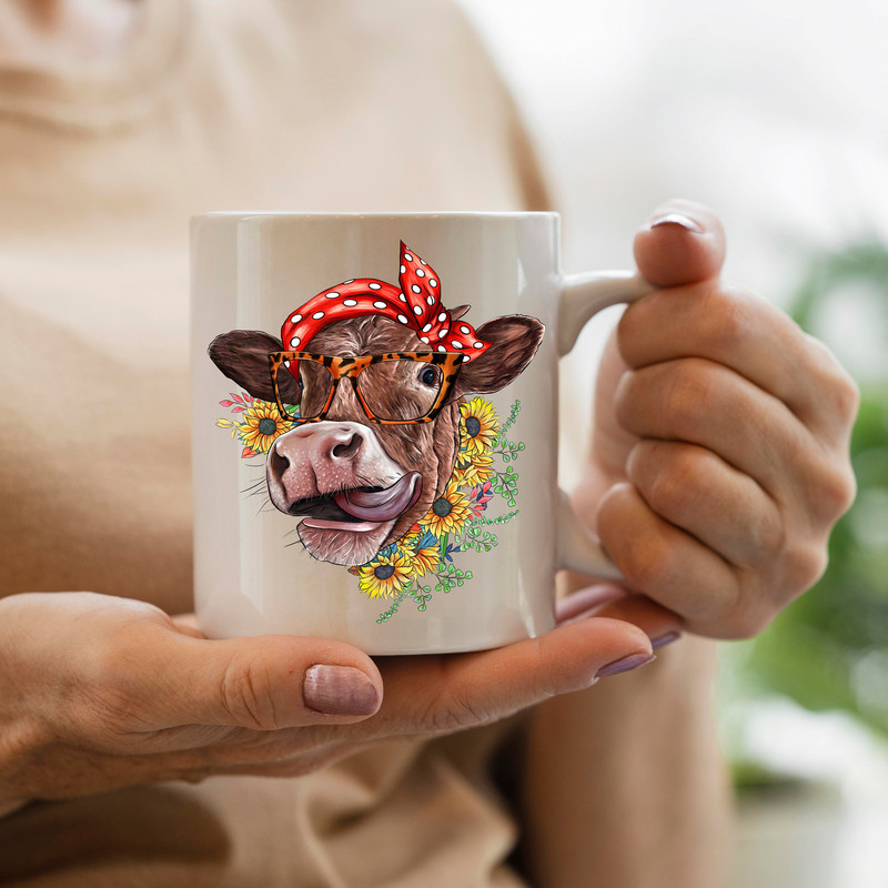 Cow with bandana PNG download Watercolor cute animal sublimation design Hand drawn farm animal printable transfer - 3.jpg