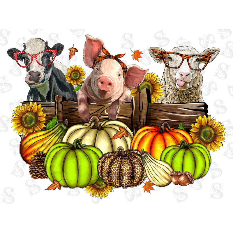 Fall Animals Sublimation Png, Cow Png, Pig Sublimation Png, Western Animal Png, Sunflower Png, Fall Animal Png, Digital Download, Farm Png - 1.jpg