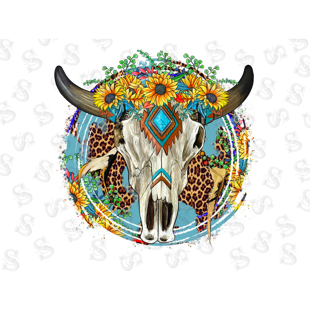 Floral Feather Western Bull Skull Png,Western PNG File,Bull Skull,Sublimation Design,Digital Download,Western Png,PNG File,Cowhide,Sunflower - 1.jpg