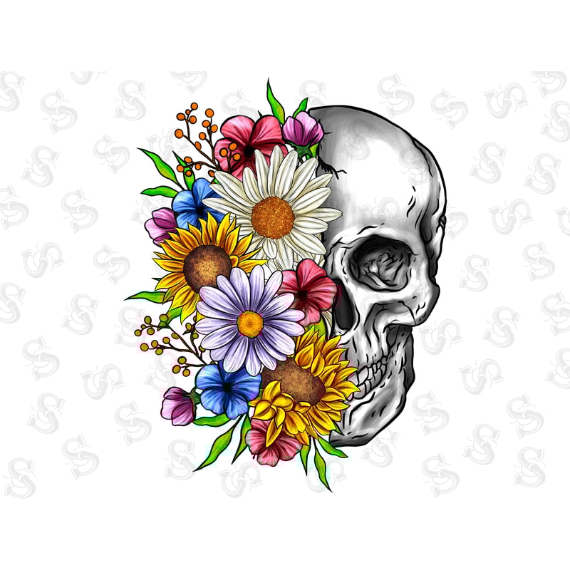 Floral Skull PNG, Skull Sublimation Download, Skull PNG, Retro PNG, Hippie png, boho png, flower Skull sublimation,Floral Skull,skull png - 1.jpg