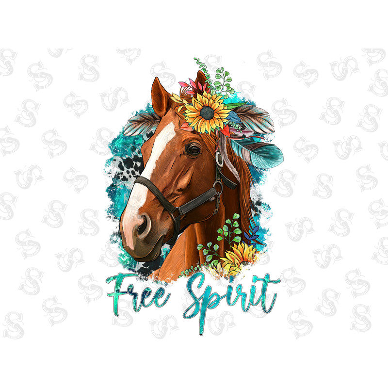 Free Spirit Floral Quarter Horse Png, Horse Png, Horse Sublimation Design, Native American Quarter Horse Png,Horse Portrait Png Downloads - 1.jpg