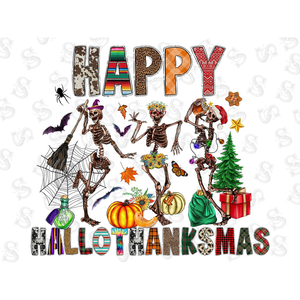 Happy Hallothanksmas Skeleton PNG, Skeleton Clipart, Fall PNG, Halloween png, Christmas, Western Png, Instant Download, Sublimation Design - 1.jpg