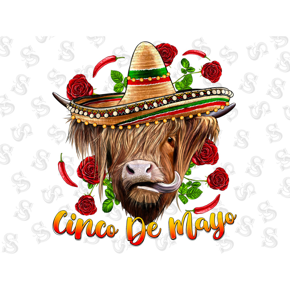 Highland Cow Cinco de Mayo png sublimation design download, cinco de mayo, Mexico png, Mexican png, western png, sublimate designs download - 1.jpg