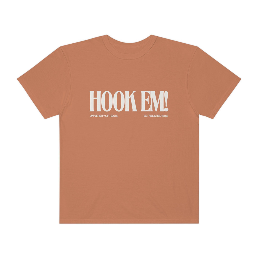 Hook Em! - University of Texas Burnt Orange Double Sided Unisex Comfort Colors T-Shirt, UT Austin, Longhorns Football, Vintage Retro Tee - 3.jpg