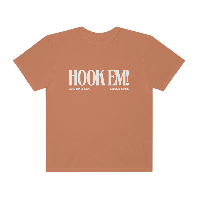 Hook Em! - University of Texas Burnt Orange Double Sided Unisex Comfort Colors T-Shirt, UT Austin, Longhorns Football, Vintage Retro Tee - 3.jpg
